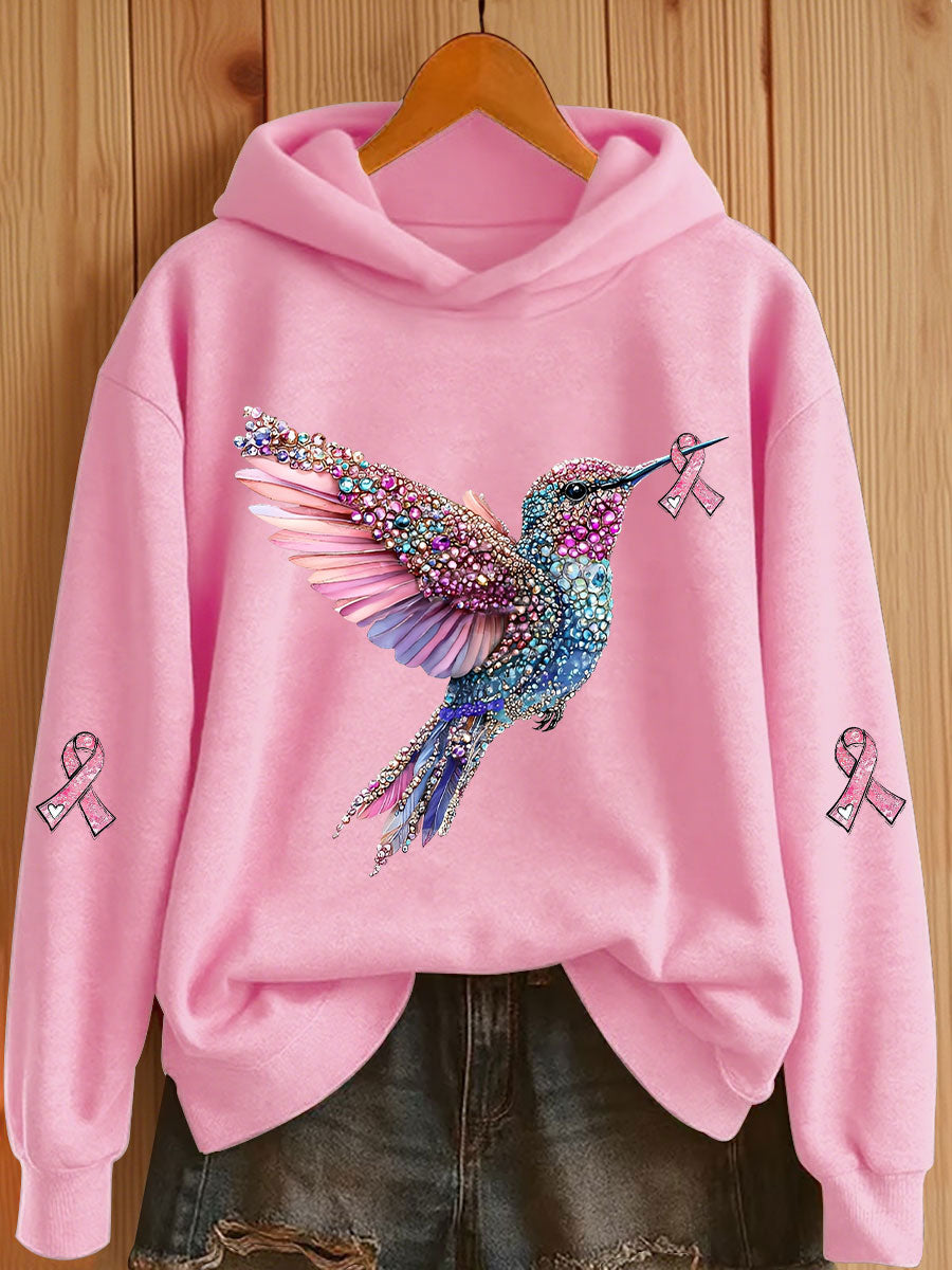 Damen-Kapuzen pullover mit rosa Farbband druck