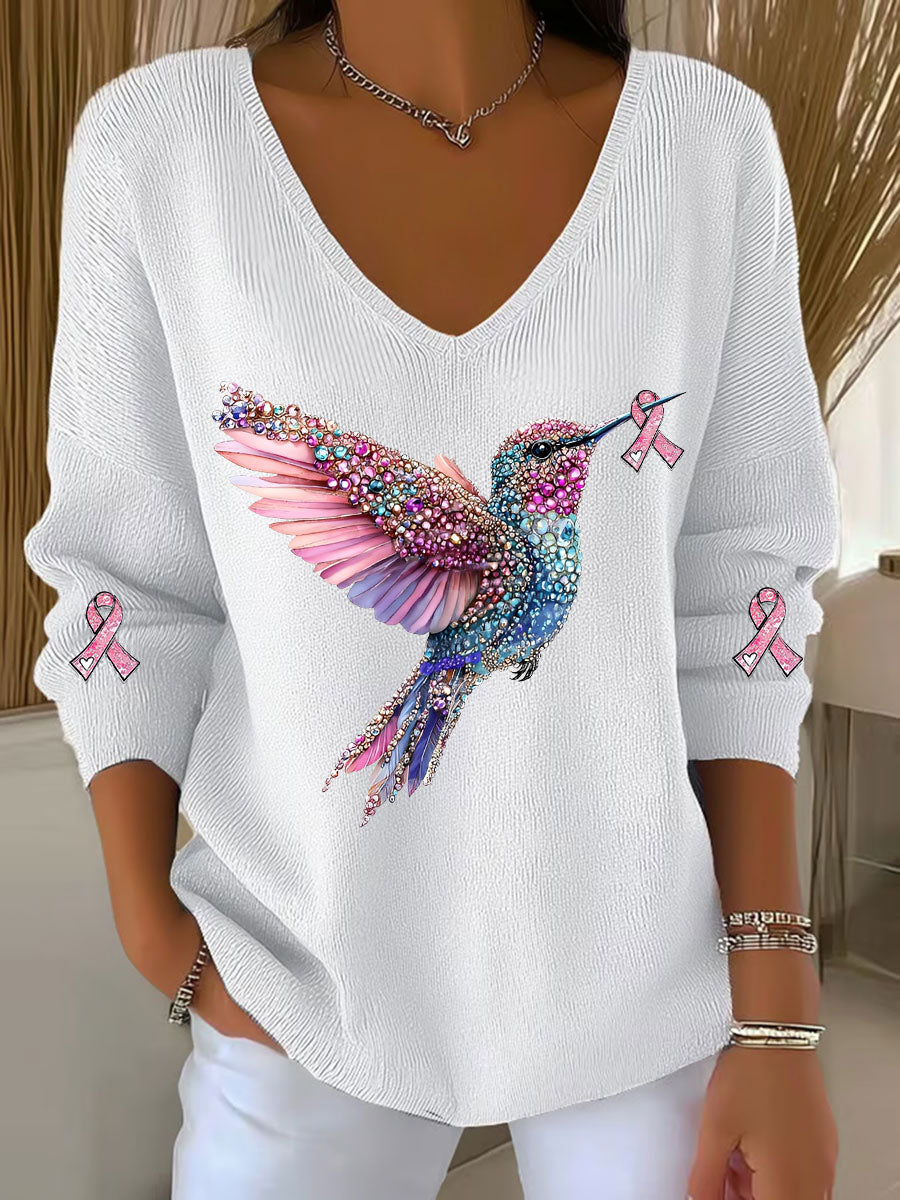 Frauen Brustkrebs Bewusstsein Kolibri Print Casual Top