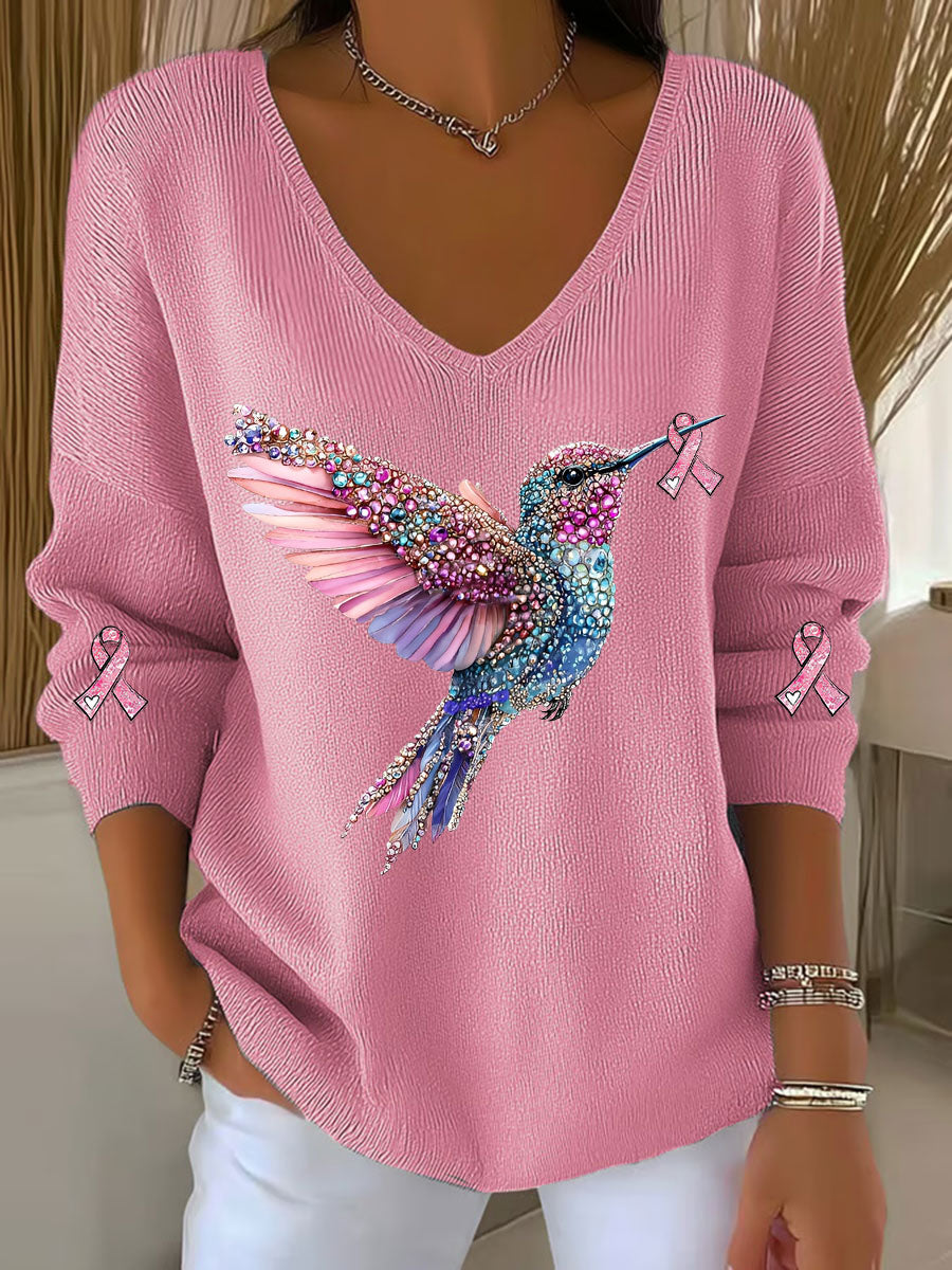Frauen Brustkrebs Bewusstsein Kolibri Print Casual Top