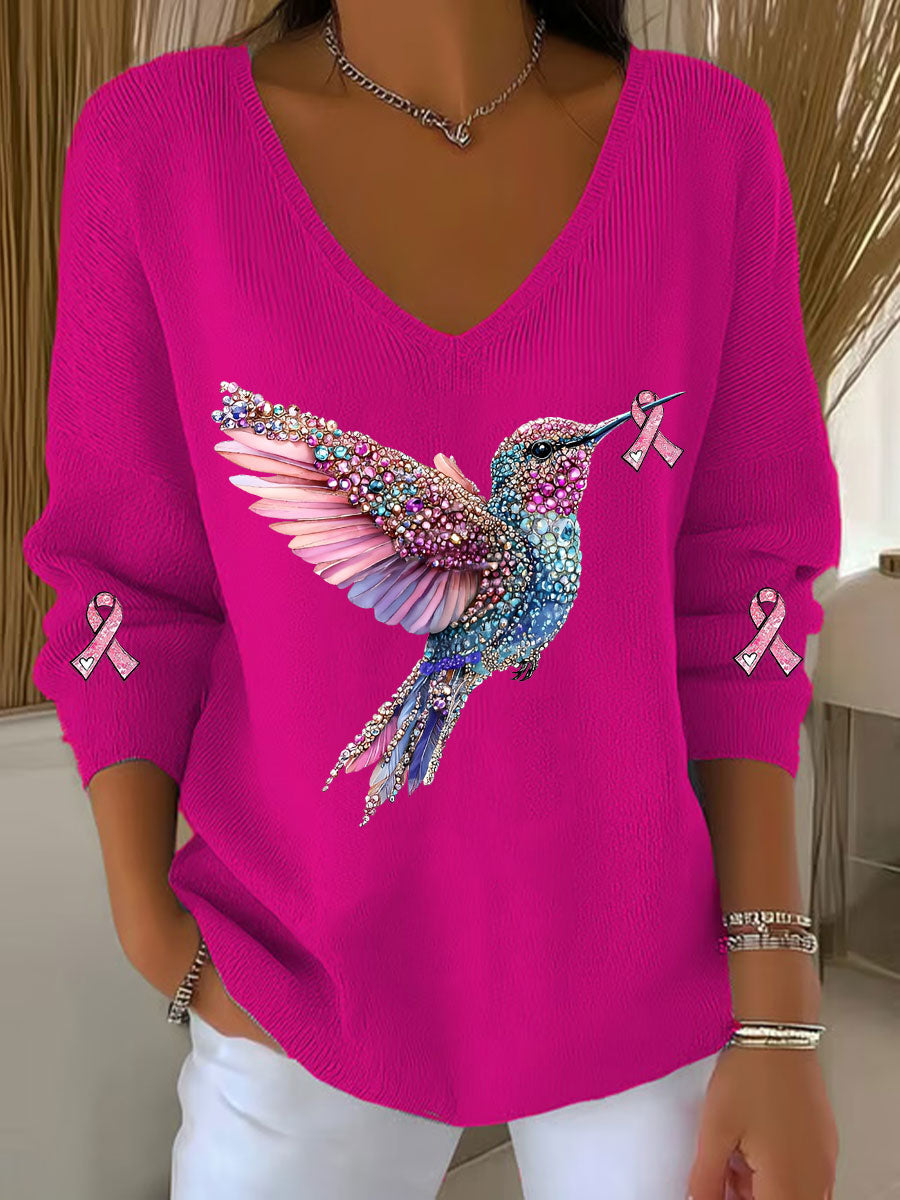 Frauen Brustkrebs Bewusstsein Kolibri Print Casual Top