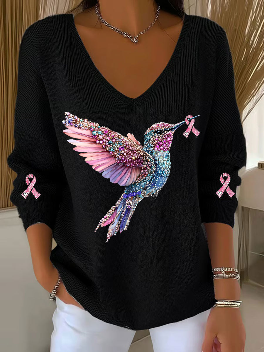 Frauen Brustkrebs Bewusstsein Kolibri Print Casual Top