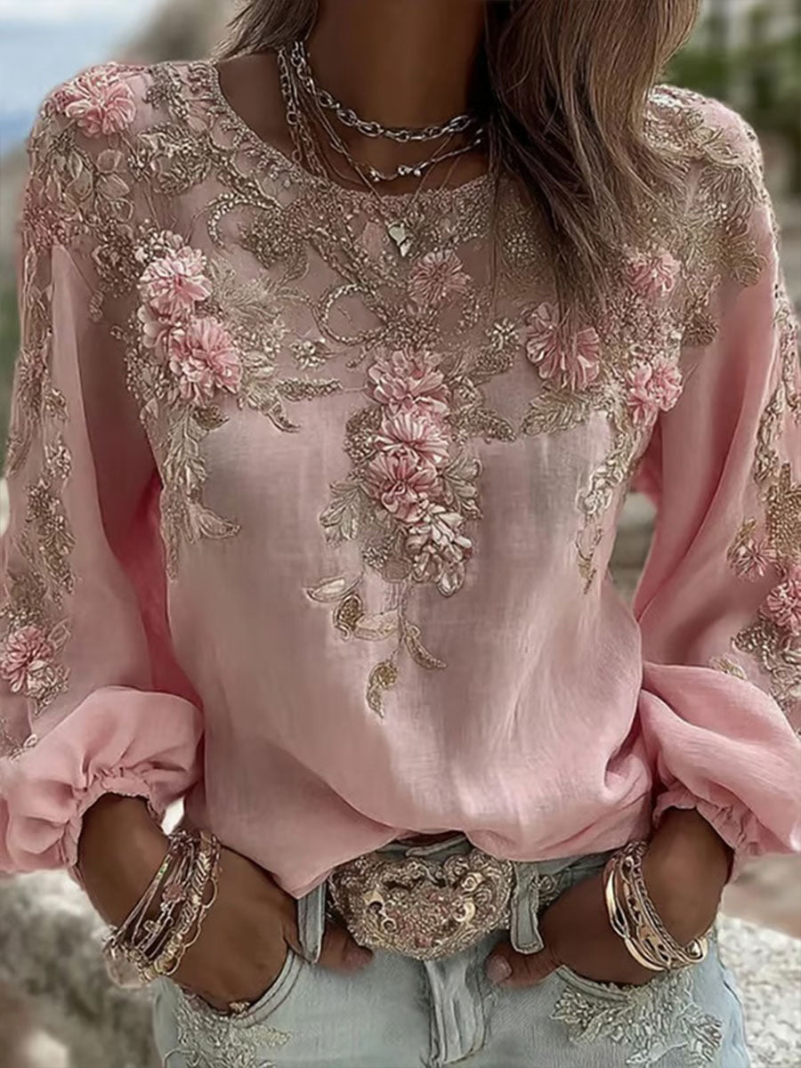 Damen-T-Shirt mit rosa Blumen druck lässig