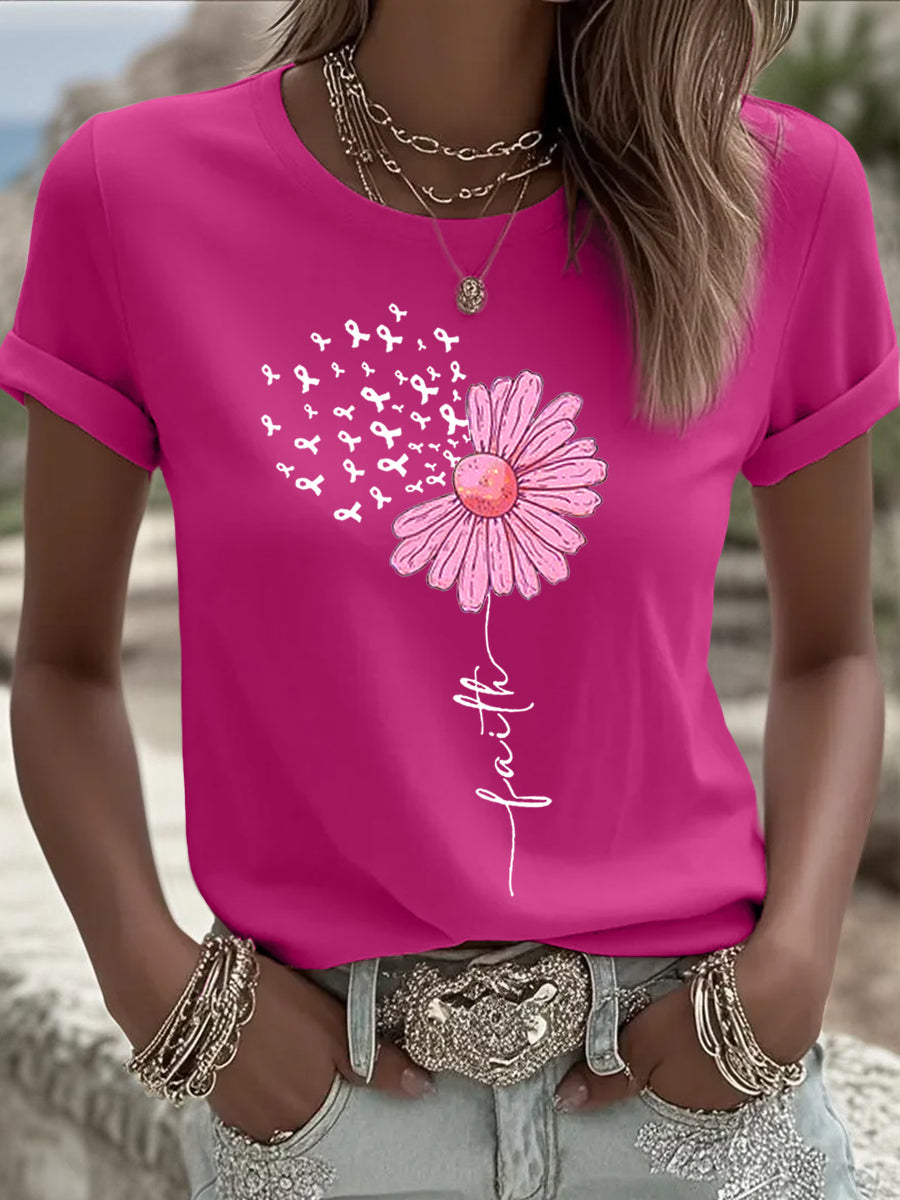 Frauen rosa Band Sonnenblumen druck Brustkrebs Sensi bilisierung Unterstützung T-Shirt