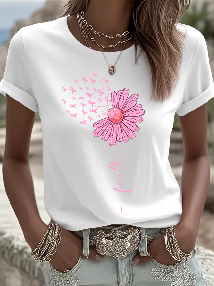 Frauen rosa Band Sonnenblumen druck Brustkrebs Sensi bilisierung Unterstützung T-Shirt