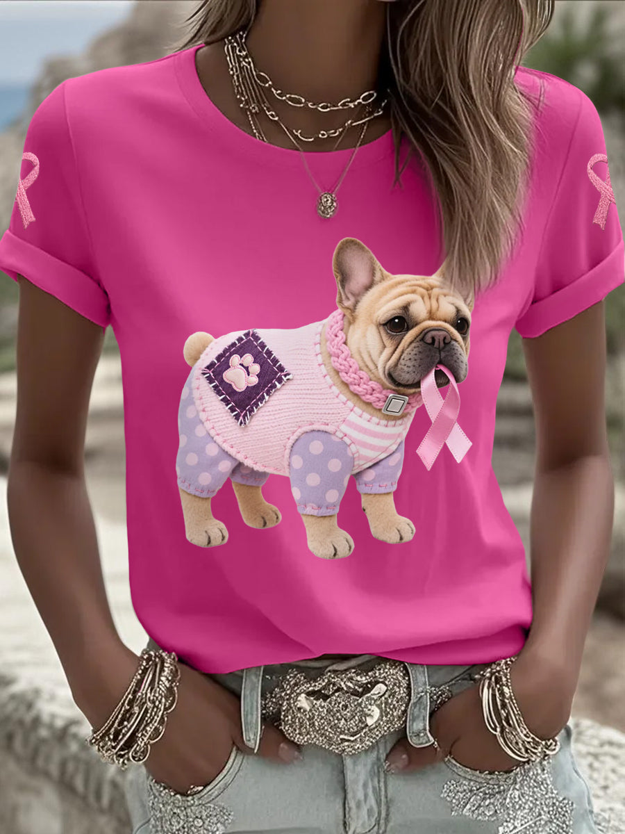 Frauen Rosa Hund Rosa Band Brustkrebs Sensi bilisierung T-Shirt