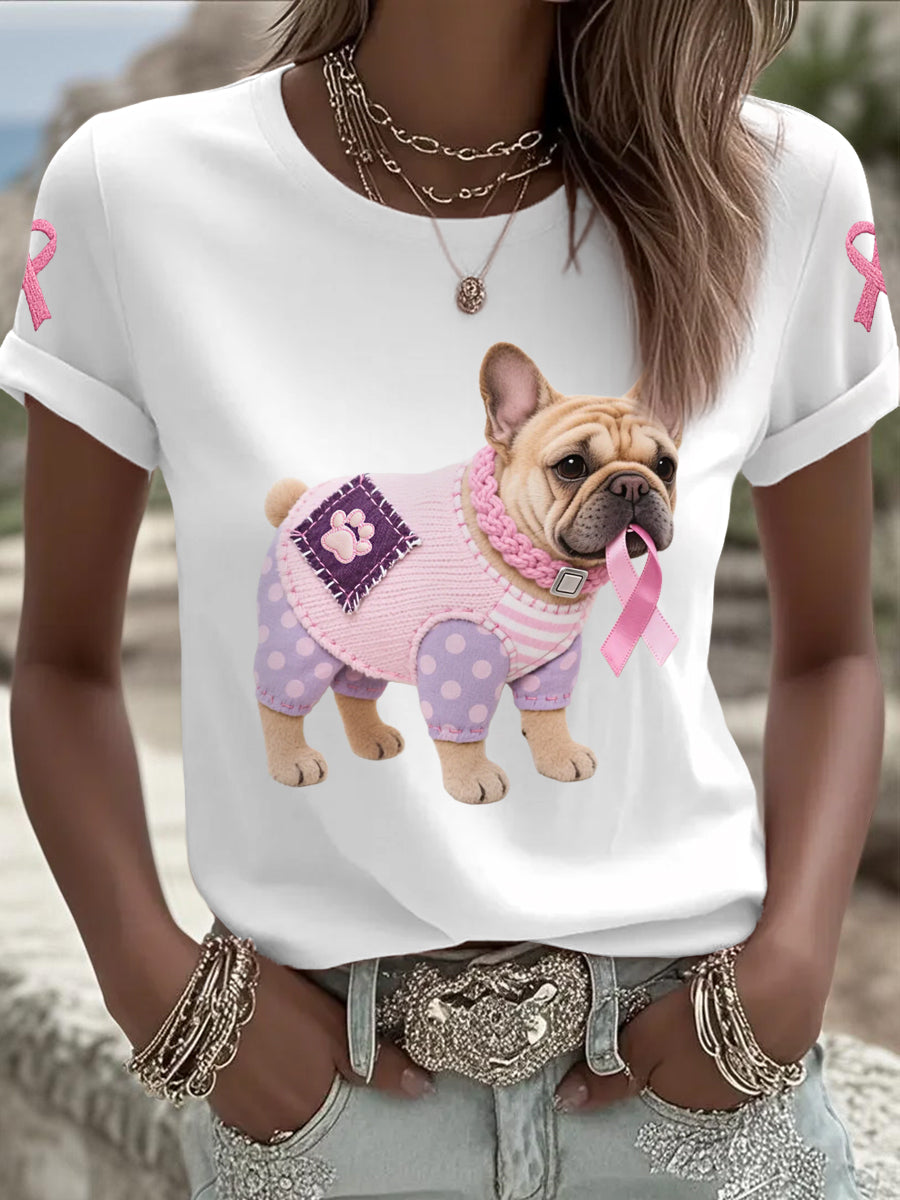 Frauen Rosa Hund Rosa Band Brustkrebs Sensi bilisierung T-Shirt