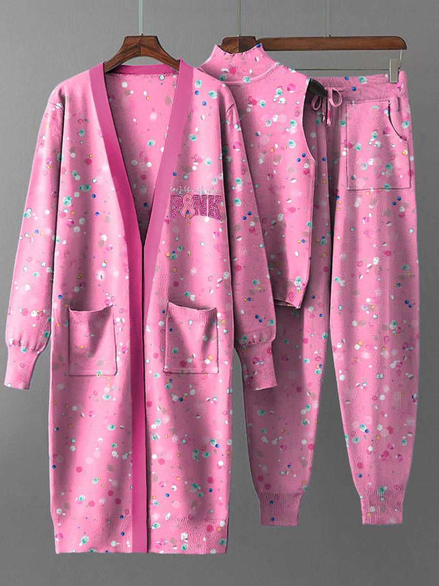 Dreiteiliges Damen-Vintage-Set aus rosafarbener Pailletten mantel