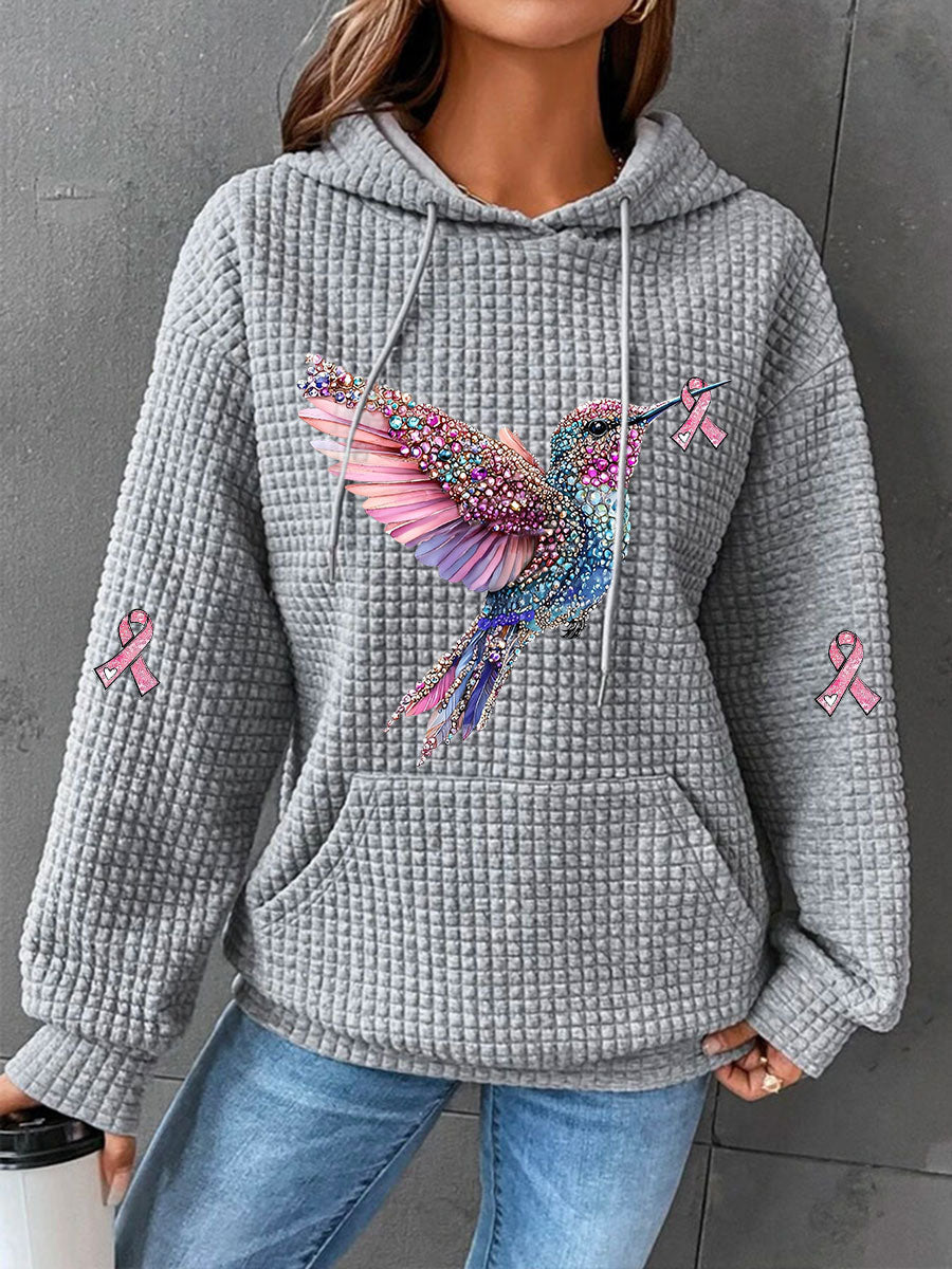 Damen-Kapuzen pullover mit rosafarbener Waffel druck