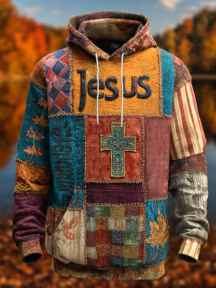 Herren Retro Casual Faith Cross Art Print Übergroße Schulter taschen Hoodie
