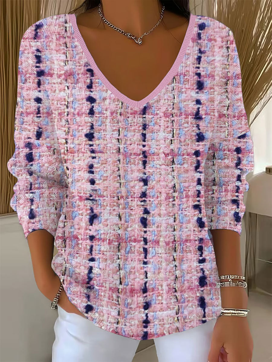 Damen Rosa Plaid Print Casual Top