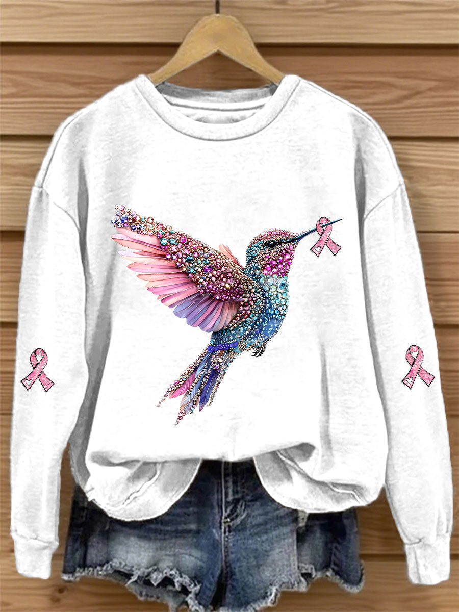 Damen-Sweatshirt mit rosa Farbband druck