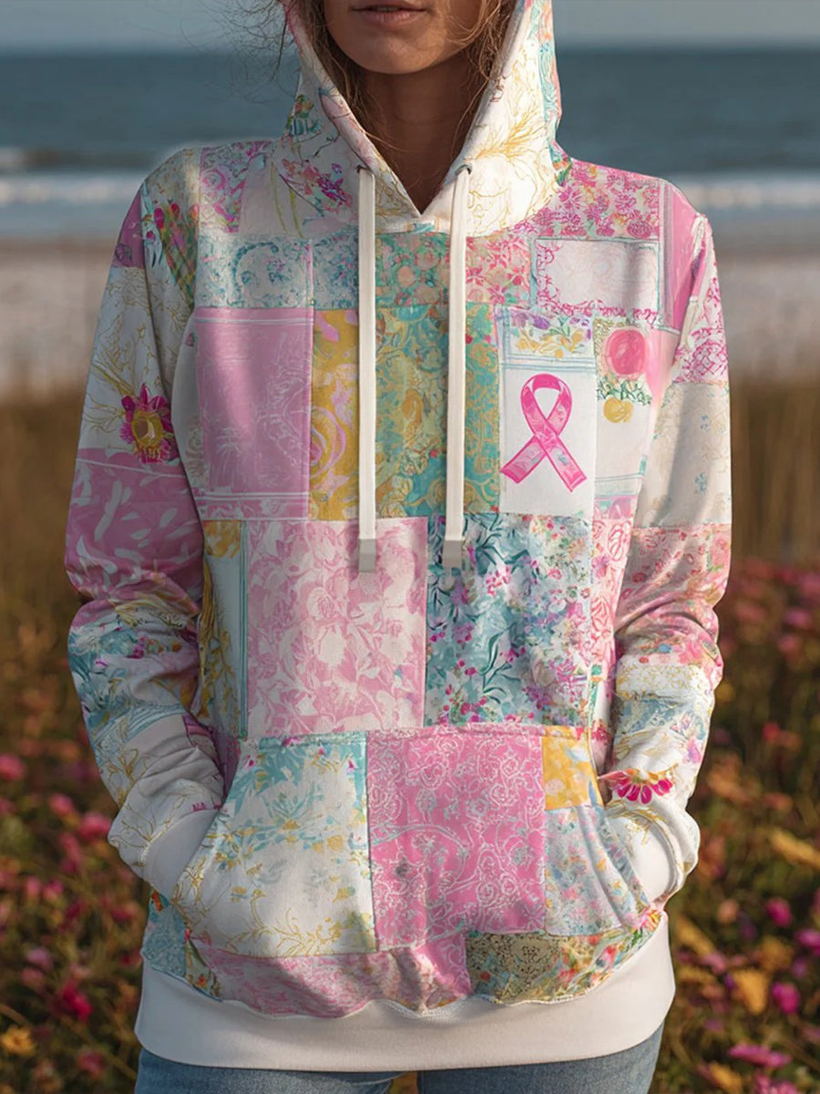 Damen Sweatshirt mit Kapuze Rosa Band mit Taschen