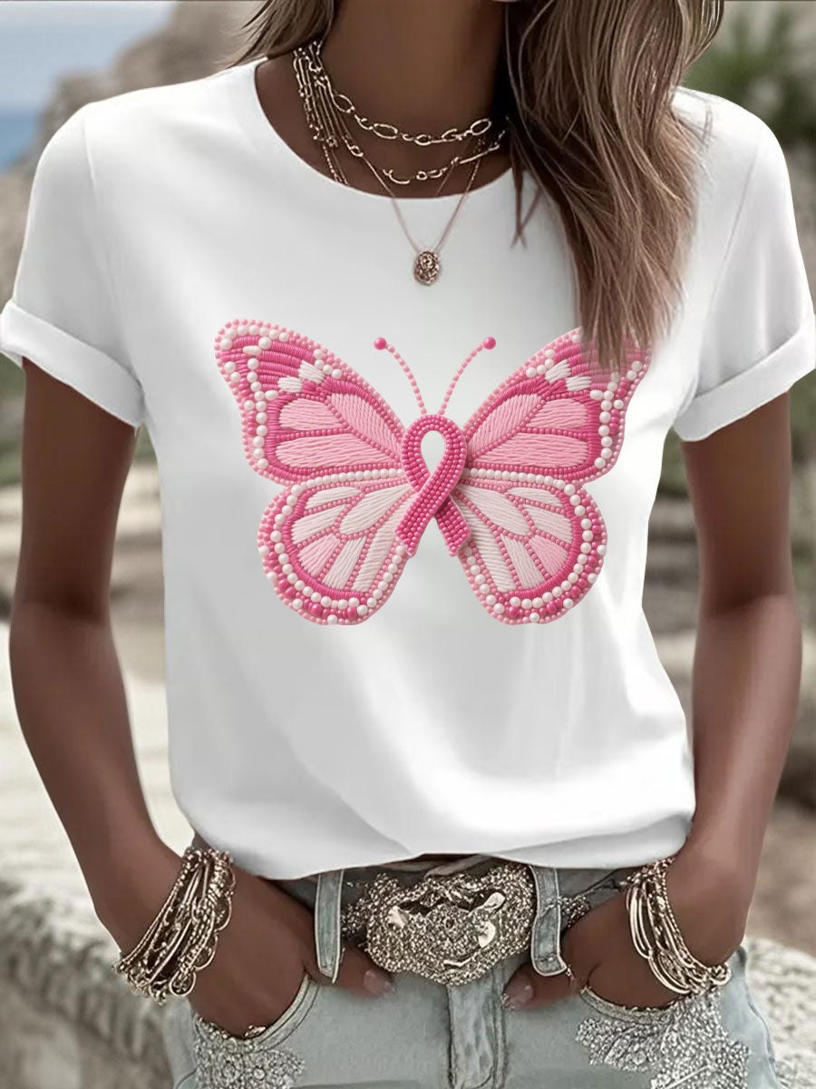 Damen-T-Shirt mit rosa Schmetterlings druck