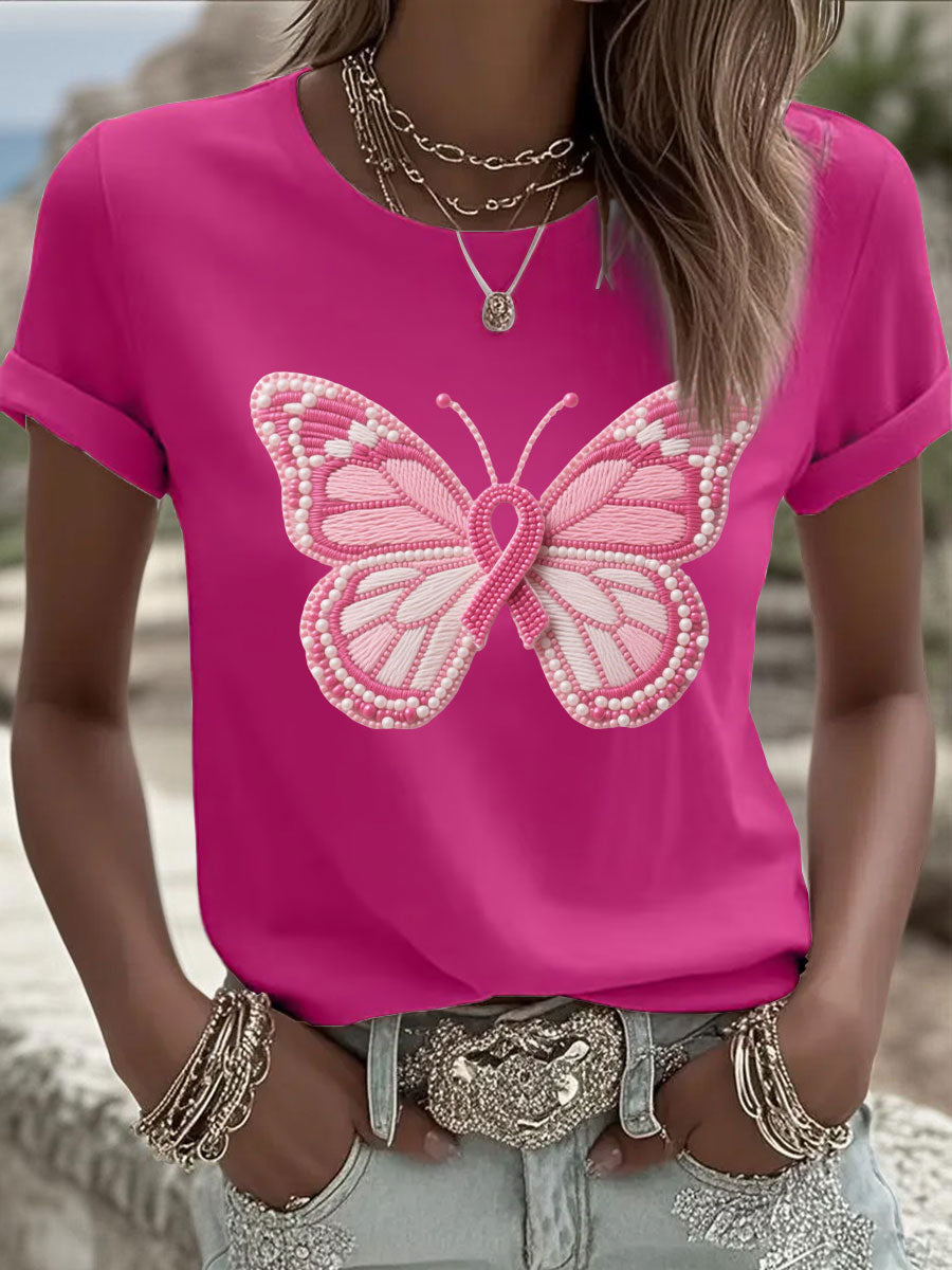 Damen-T-Shirt mit rosa Schmetterlings druck