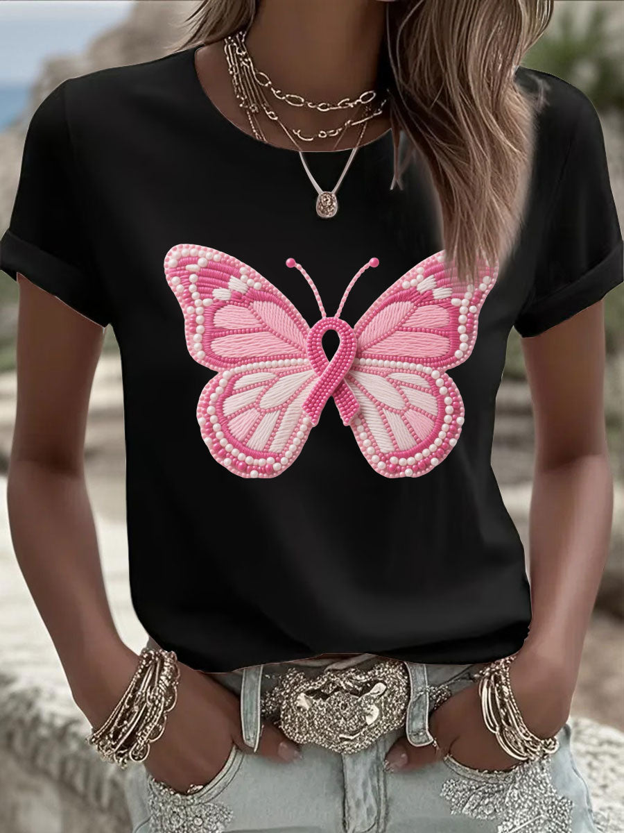 Damen-T-Shirt mit rosa Schmetterlings druck
