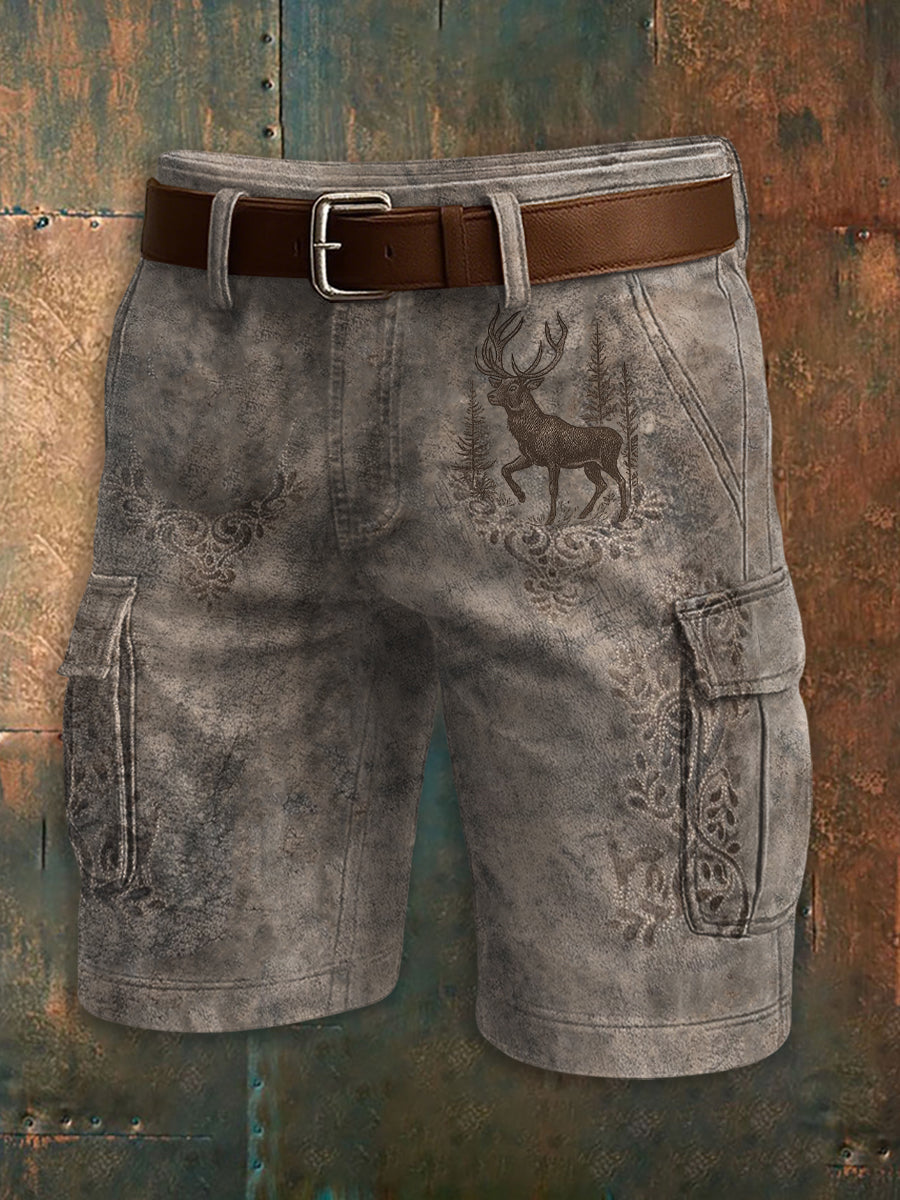 Herren Oktoberfest Hirschhosen Konstnärliga tryckt textur Pocket Freizeit Cargo Shorts