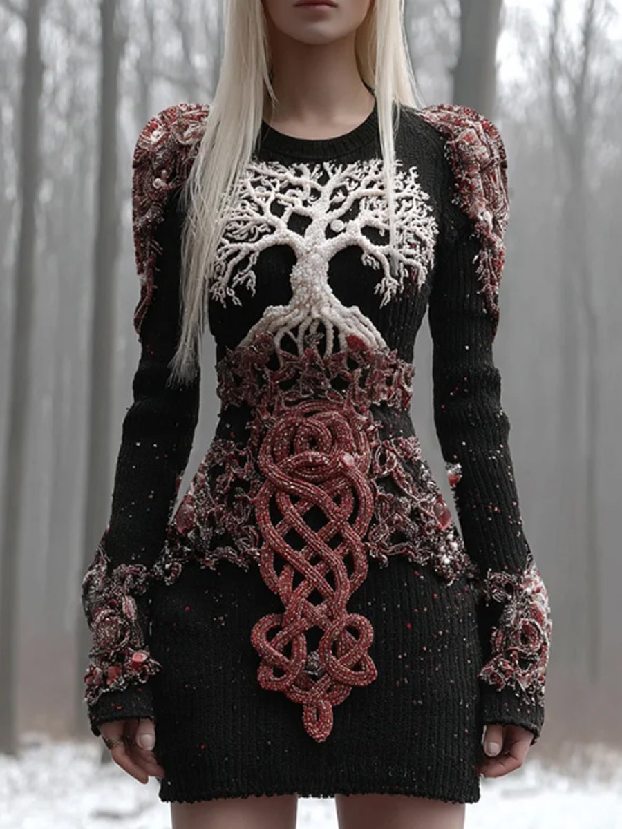 Frauen Wikinger keltischer Knoten Baum des Lebens künstlerisch klobig stricken Mini kleid