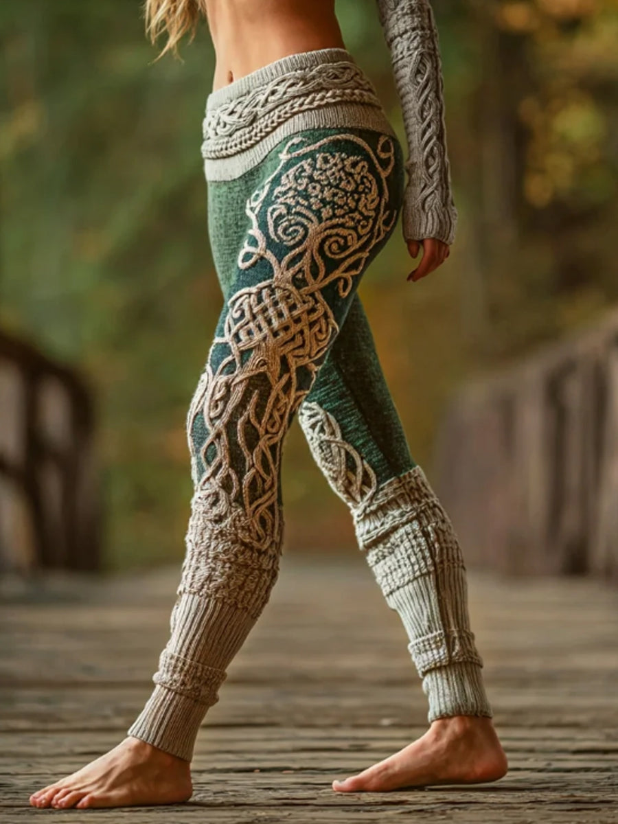 Frauen-Frauen-Strick-Leggings Wikinger-Baum des Lebens Kunst