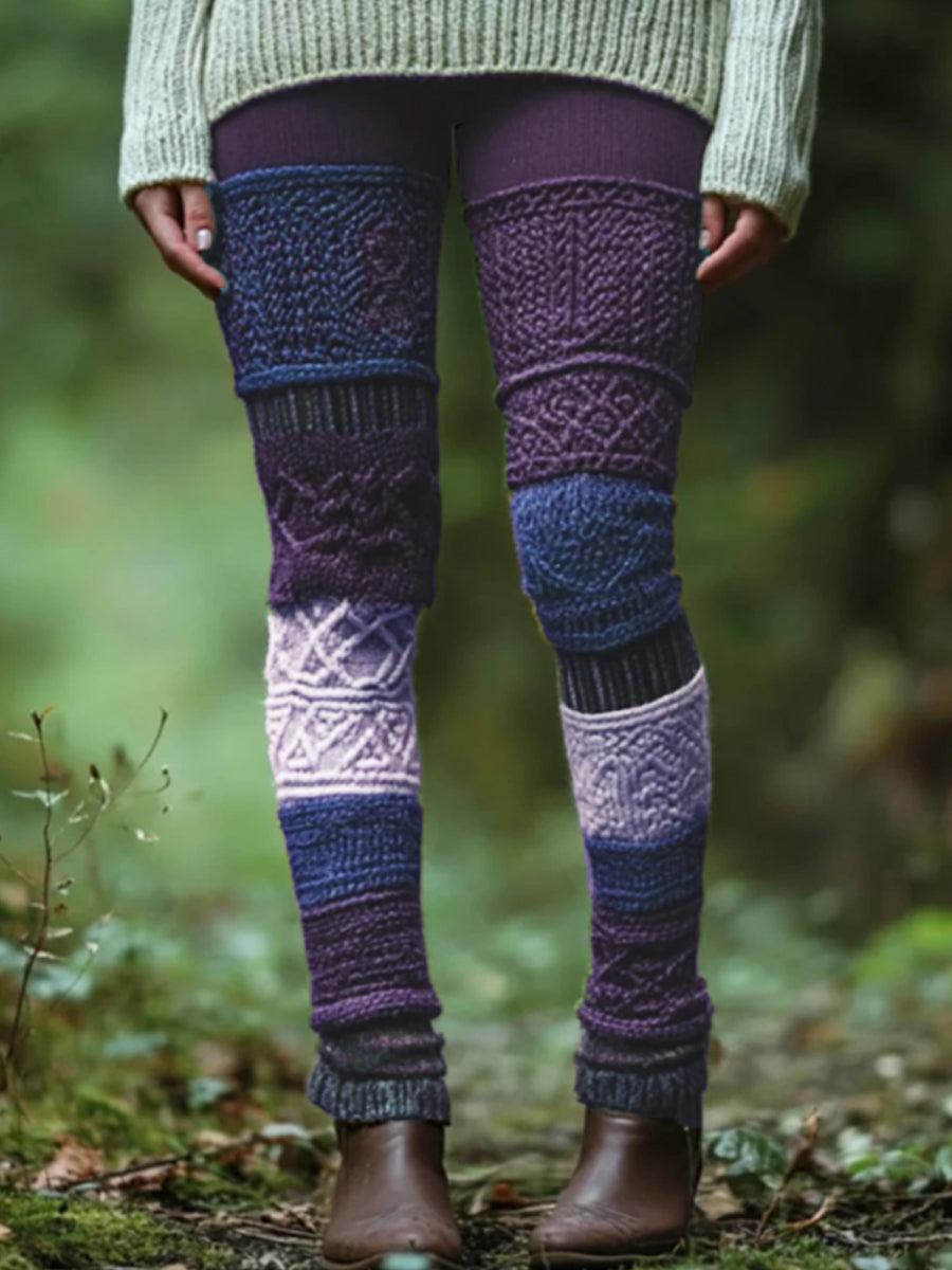 Frauen Wald Mystische Chunky Patchwork Gemütliche Strick-Leggings