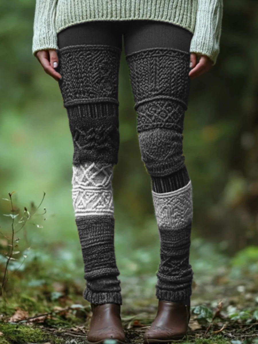 Frauen Wald Mystische Chunky Patchwork Gemütliche Strick-Leggings