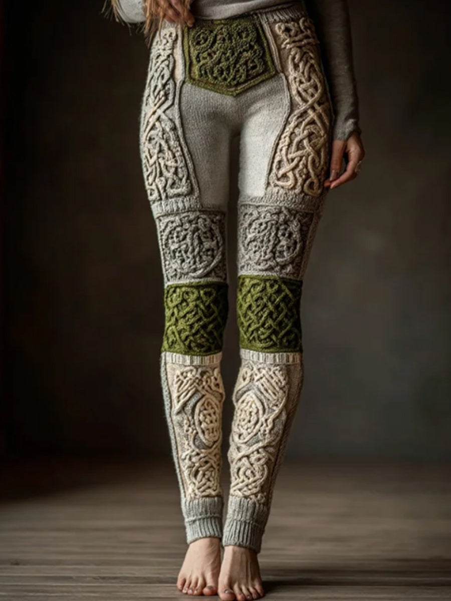 Frauen Vintage Wikinger Geometrie Keltisches Muster Stricken Kunst Gemütliche Leggings