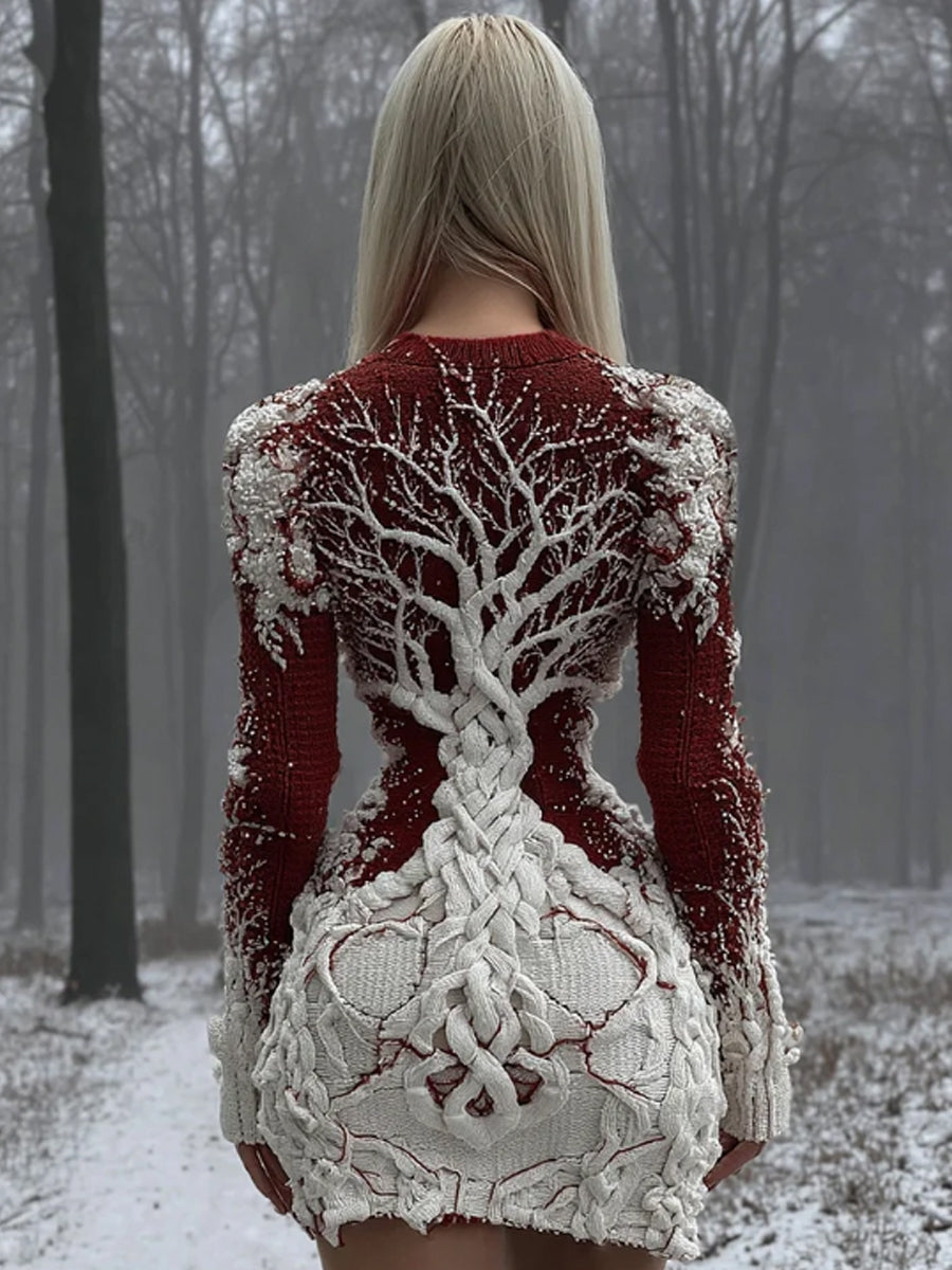 Frauen Viking Keltischer Knoten Baum des Lebens Künstlerischer klobiger Knit Minirock