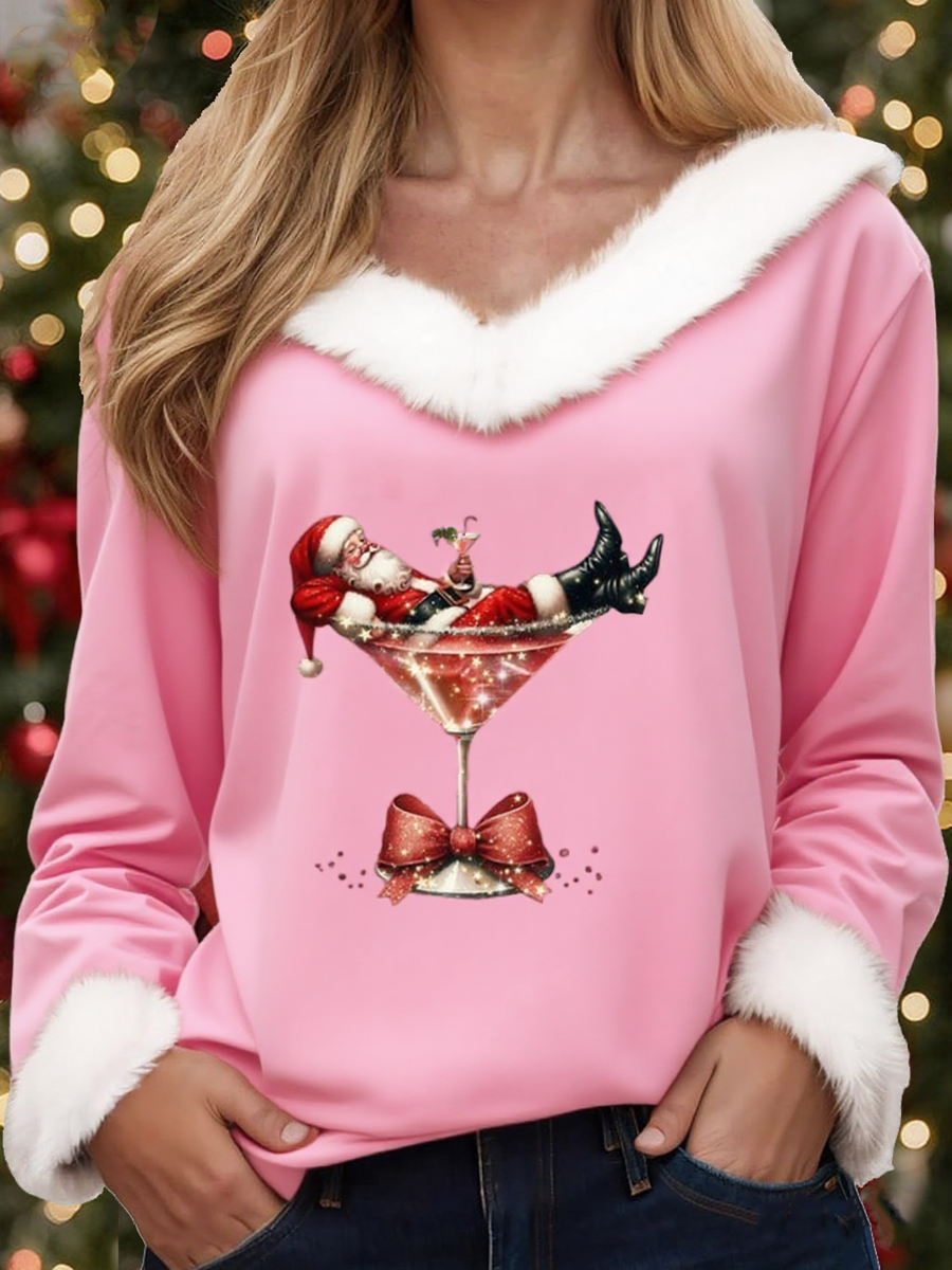 Damen Lässiges Weihnachts pelz kragen oberteil