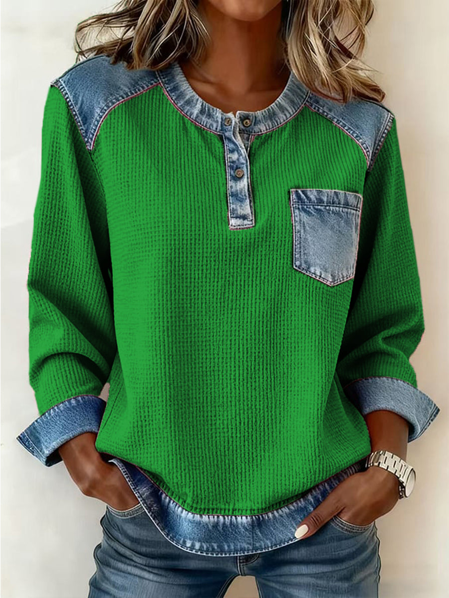 Damenmode Patchwork Design Gemütliches Top