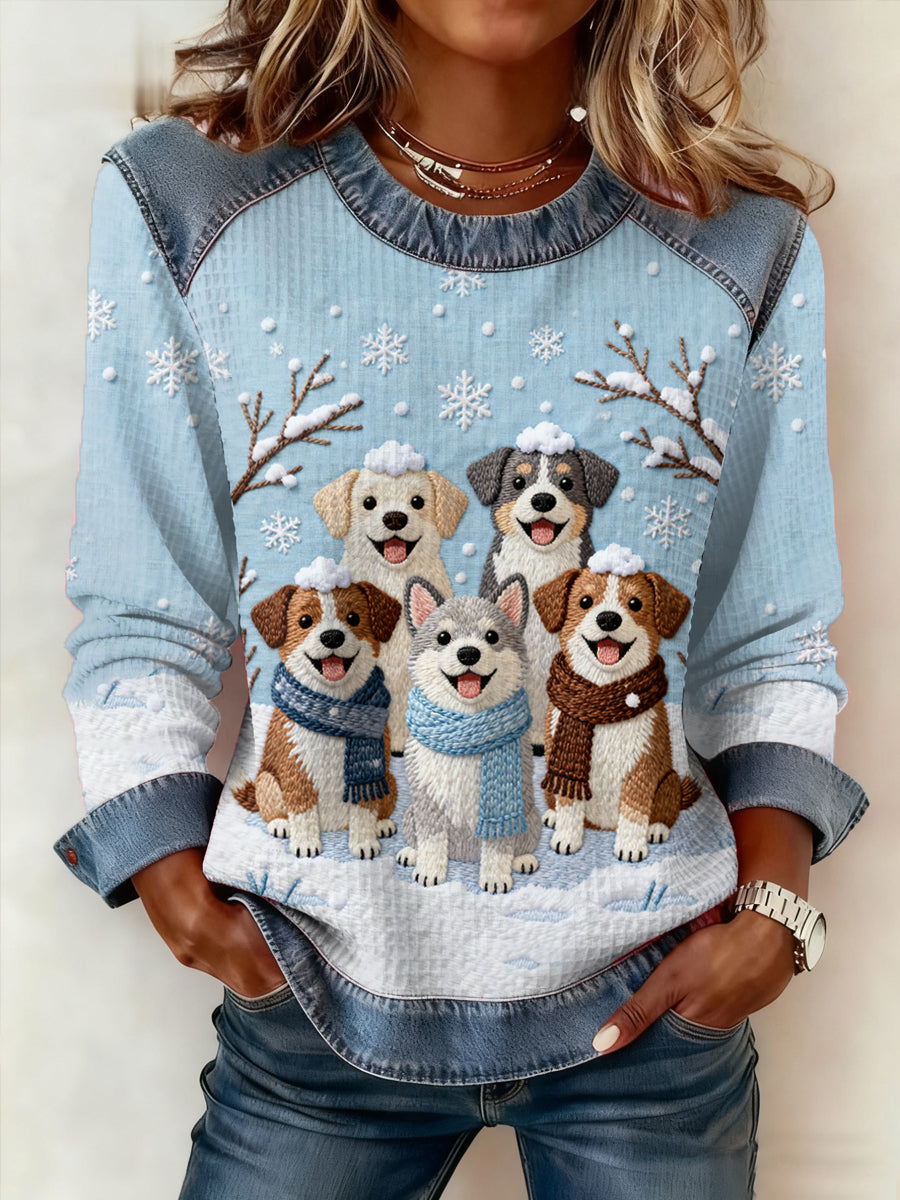Damen niedliche Winter hunde drucken Hunde liebhaber lässig Sweatshirt