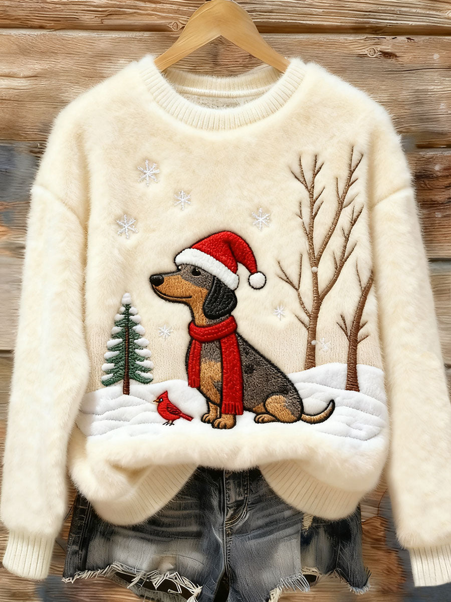 Damen Weihnachts dackel Hund Kunst Gemütliche Flanell Pullover