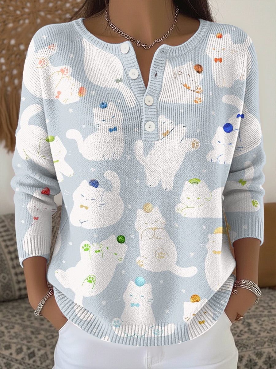 Damen-Strick oberteil mit niedlichem Tier druck