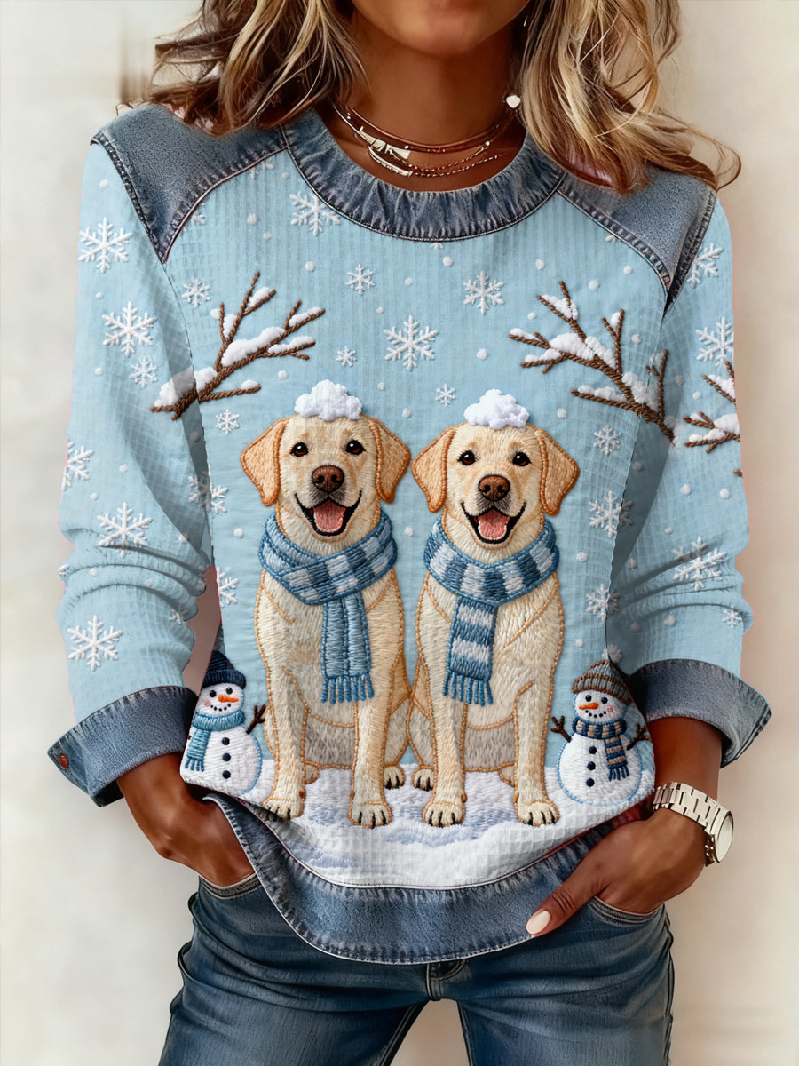 Damen niedliche Winter hunde drucken Hunde liebhaber lässig Sweatshirt