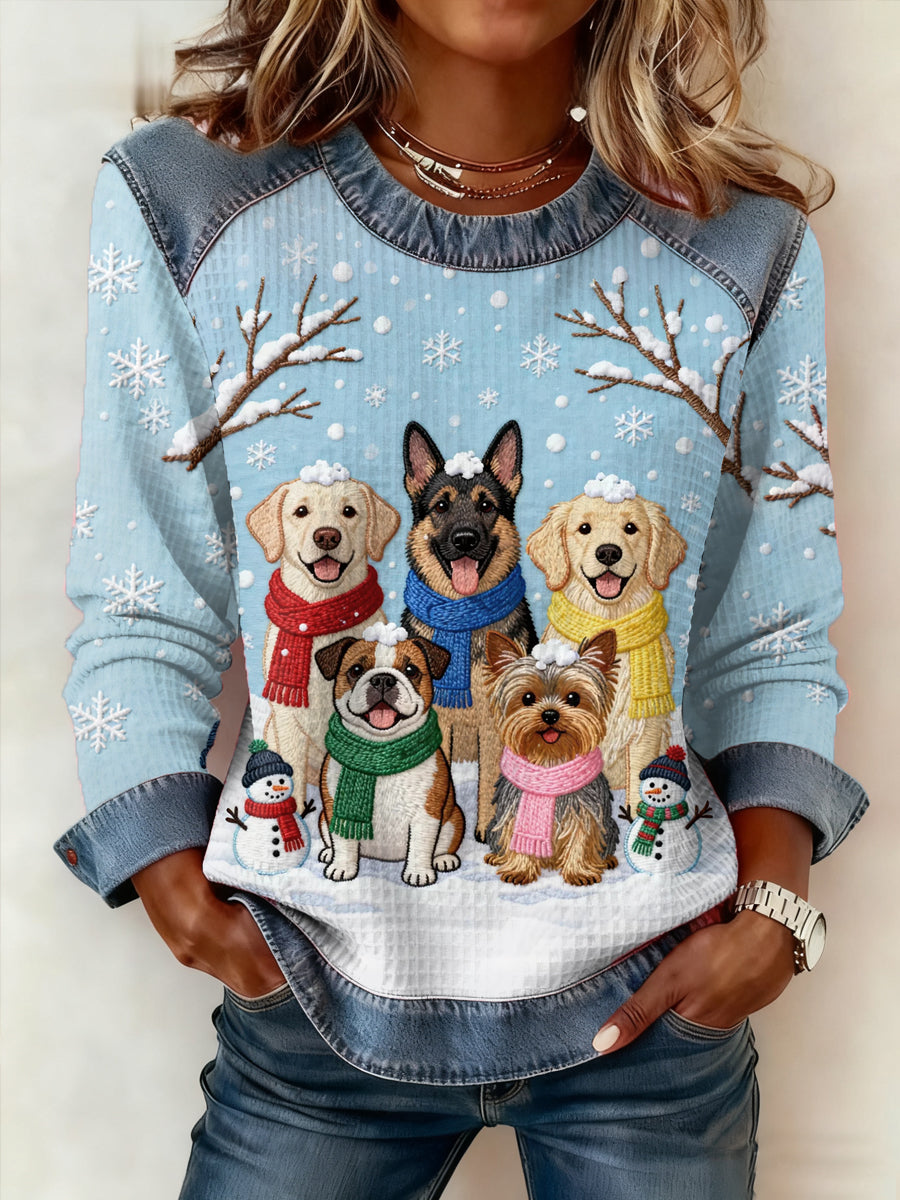Damen niedliche Winter hunde drucken Hunde liebhaber lässig Sweatshirt