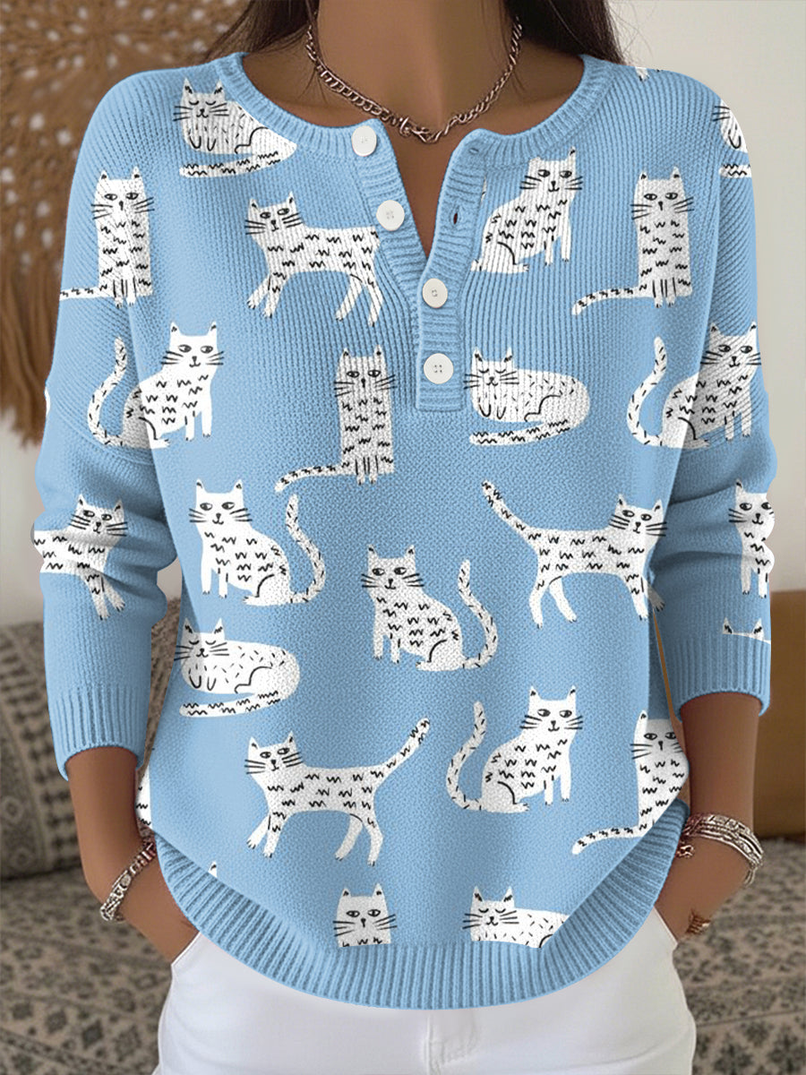 Damen-Strick oberteil mit niedlichem Tier druck