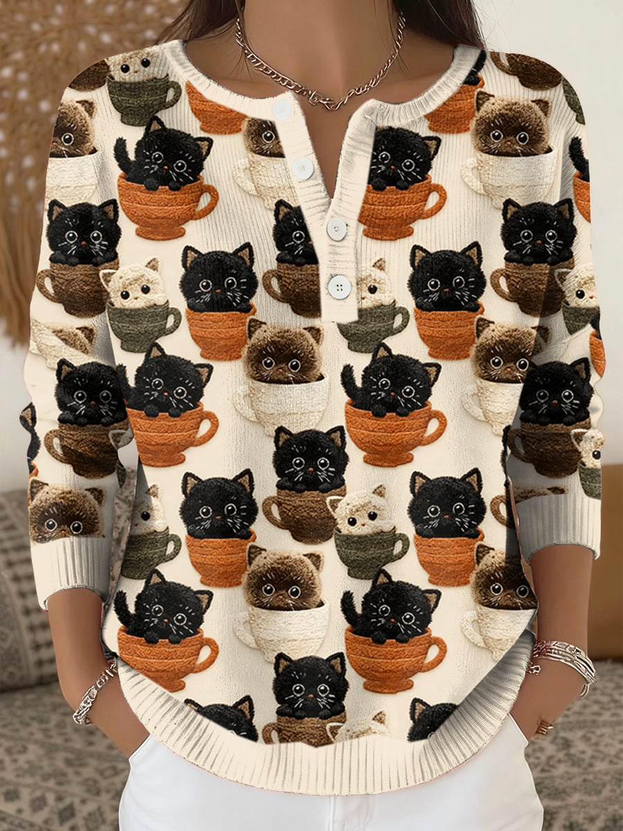 Damen Katzen Kunstdruck Top