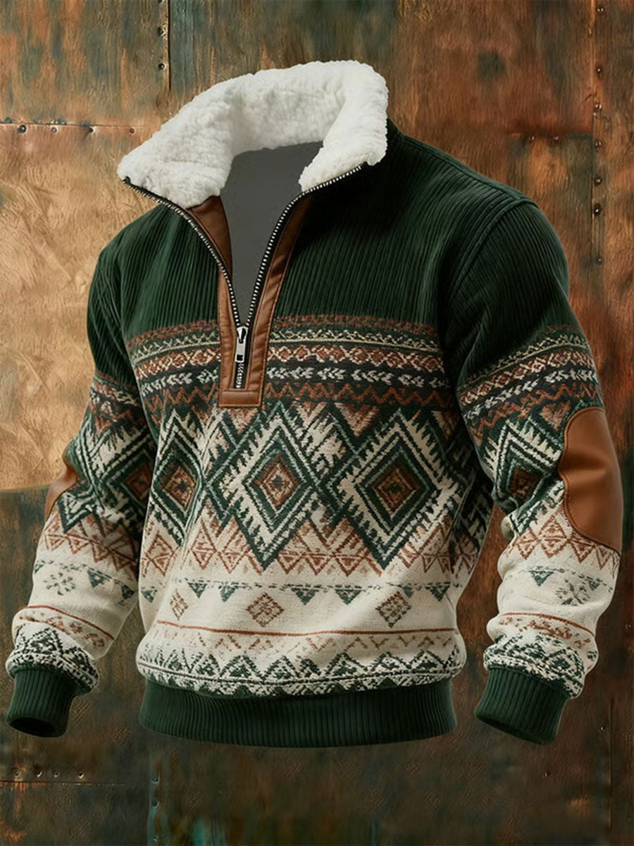 Herren Vintage Western Print Sweatshirt mit Reiß verschluss