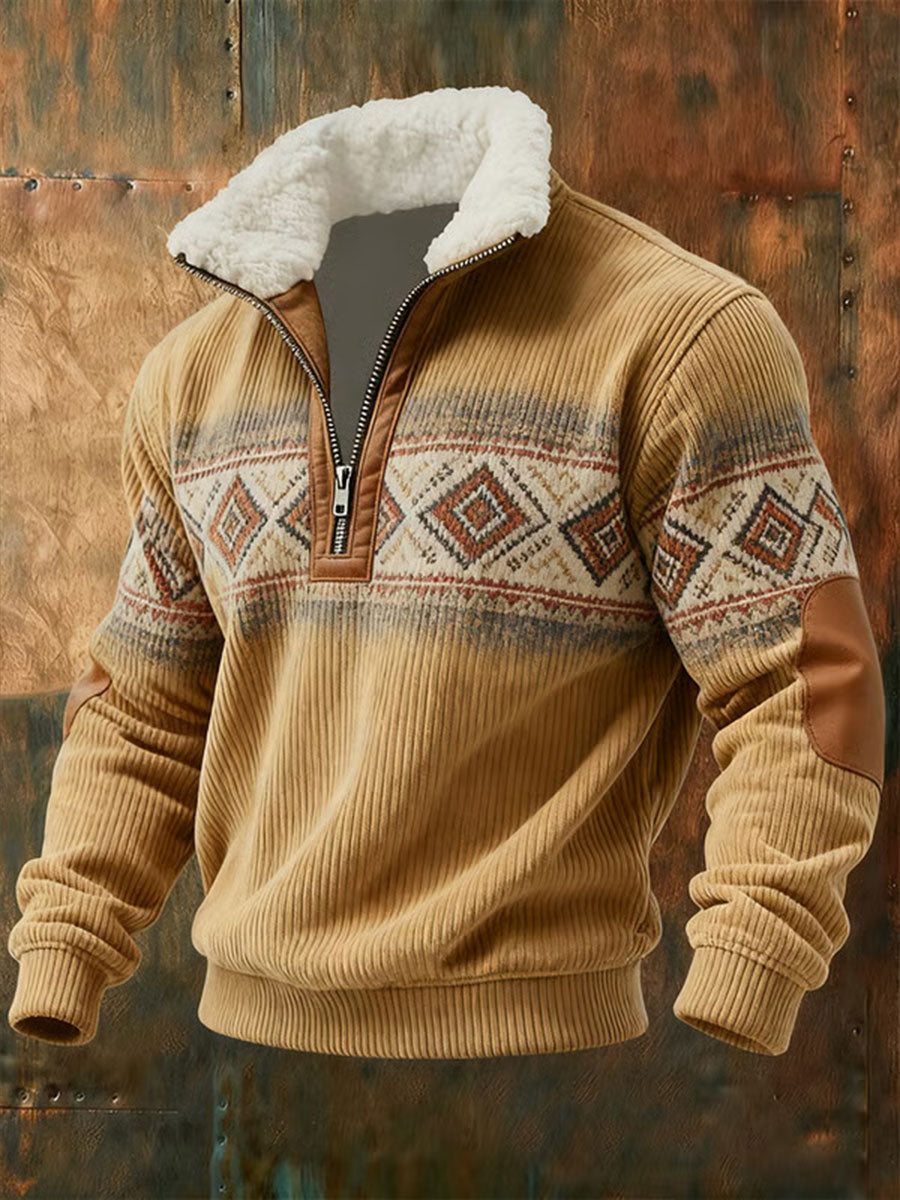 Herren Vintage Western Print Sweatshirt mit Reiß verschluss