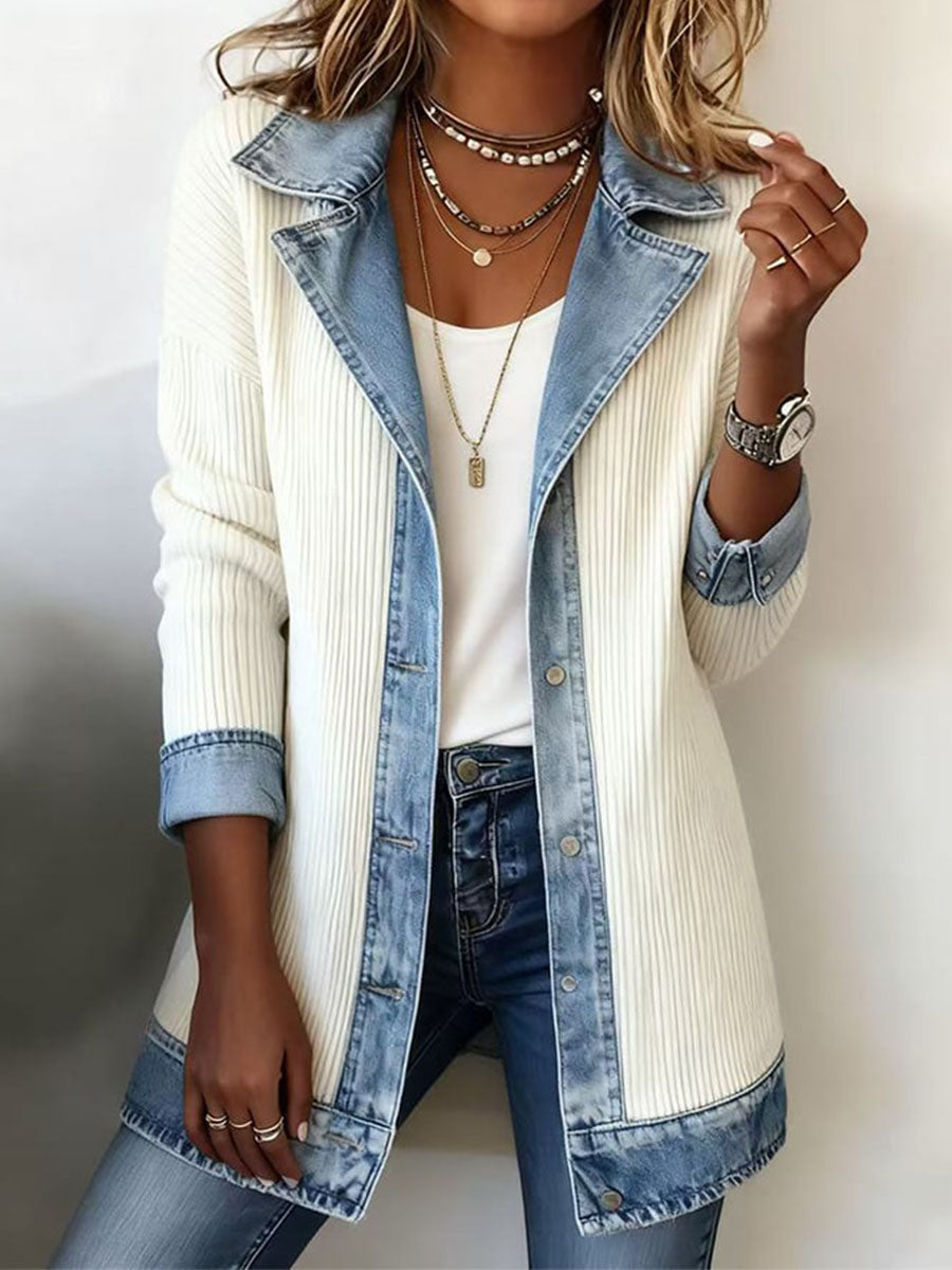 Damenmode Patchwork Design Casual Strickjacke