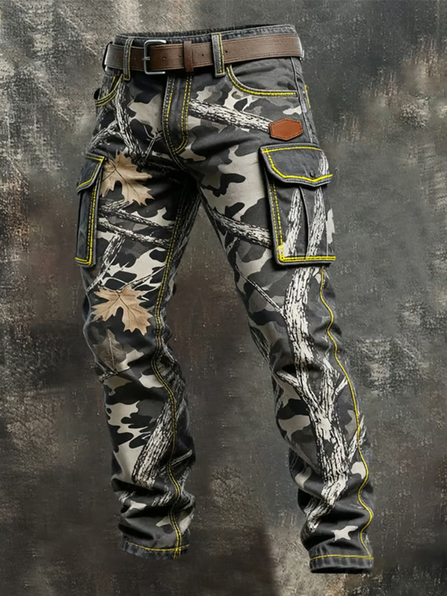 Herren Vintage Camouflage Distressed Pocket Work Pants