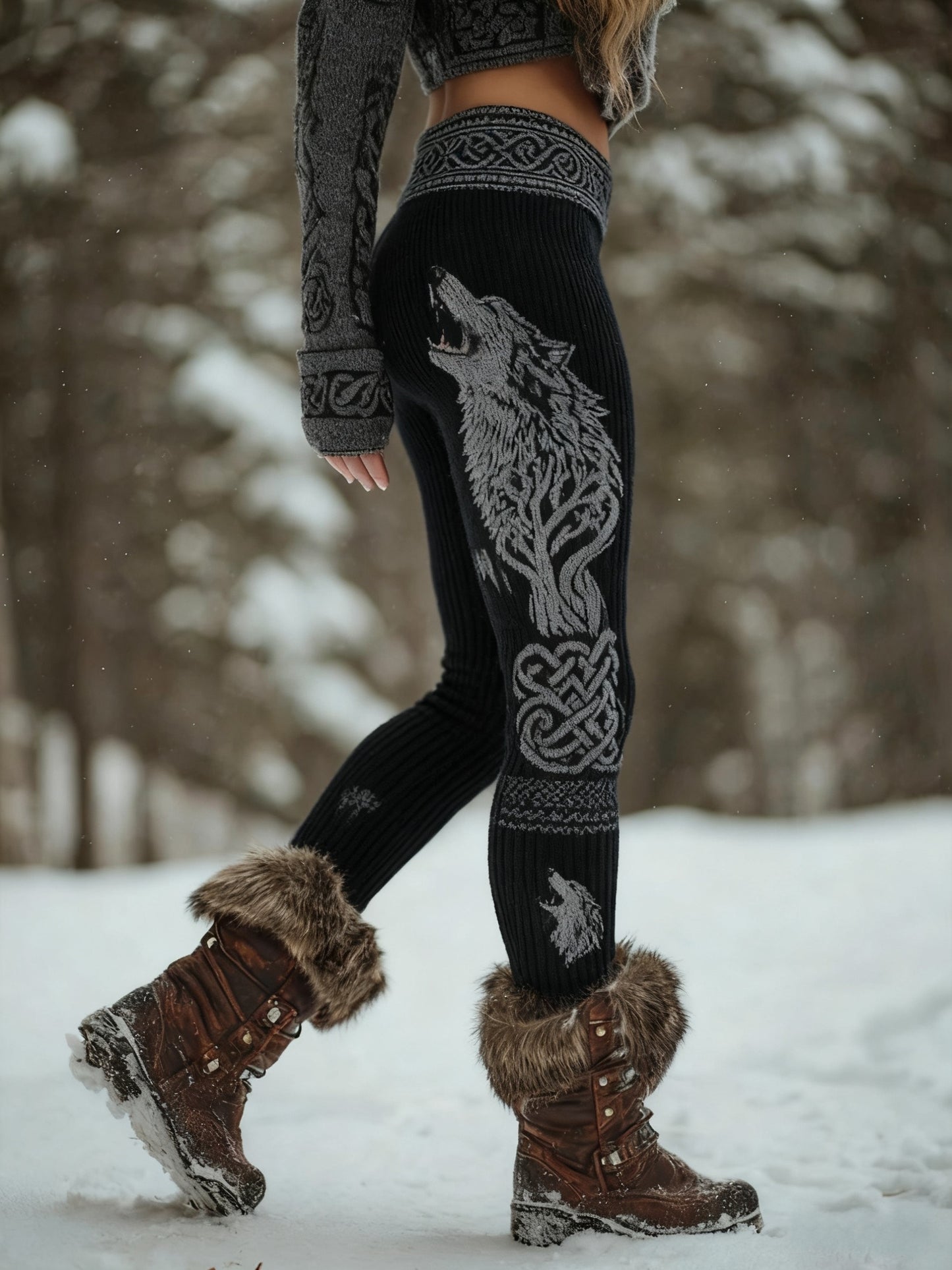 Frauen Wikinger Wolf Keltischer Knoten Baum des Lebens Gradienten Sport Stretch Leggings
