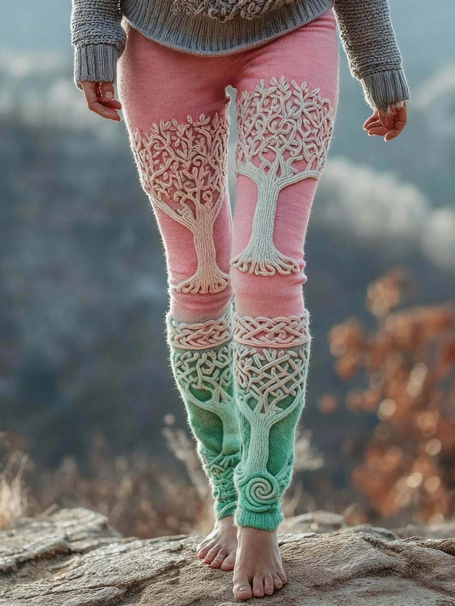 Frauen Wikinger keltischer Knoten Baum des Lebens Gradienten Sport Stretch Leggings