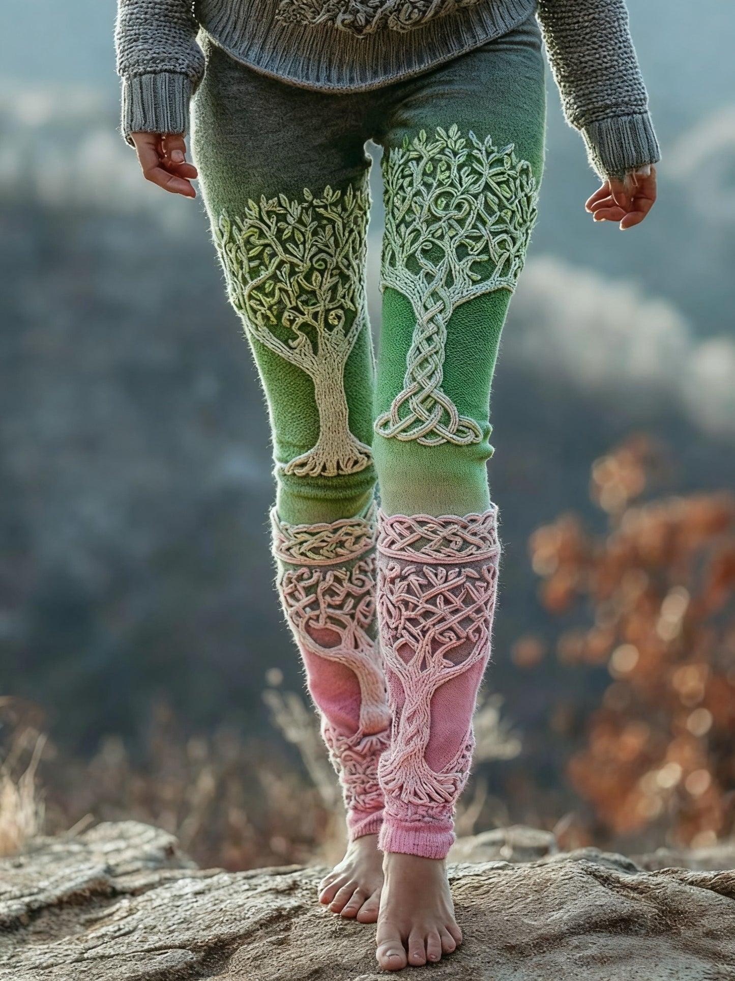 Frauen Wikinger keltischer Knoten Baum des Lebens Gradienten Sport Stretch Leggings