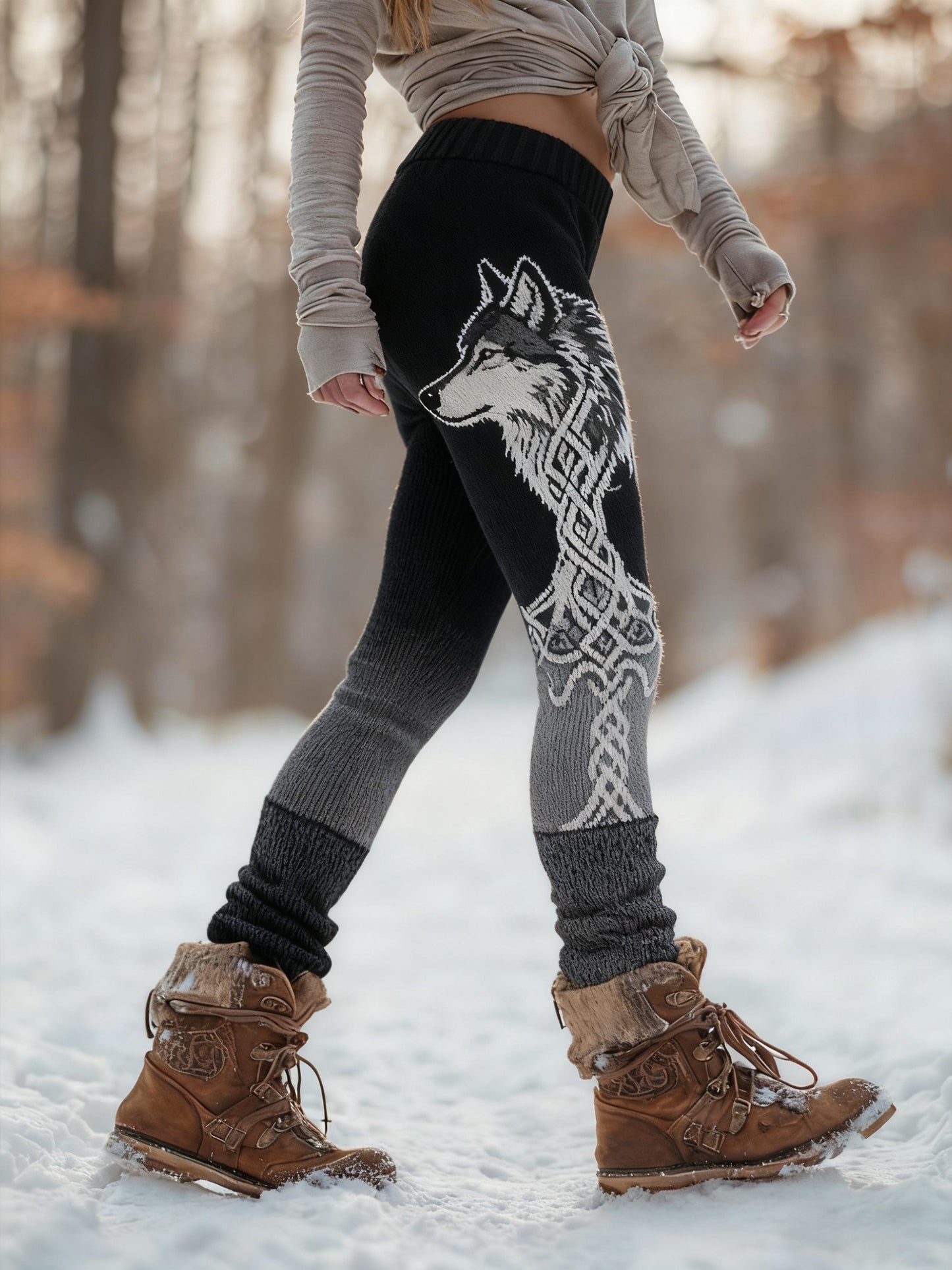 Frauen Wikinger Wolf Baum des Lebens Muster Gemütliche Leggings
