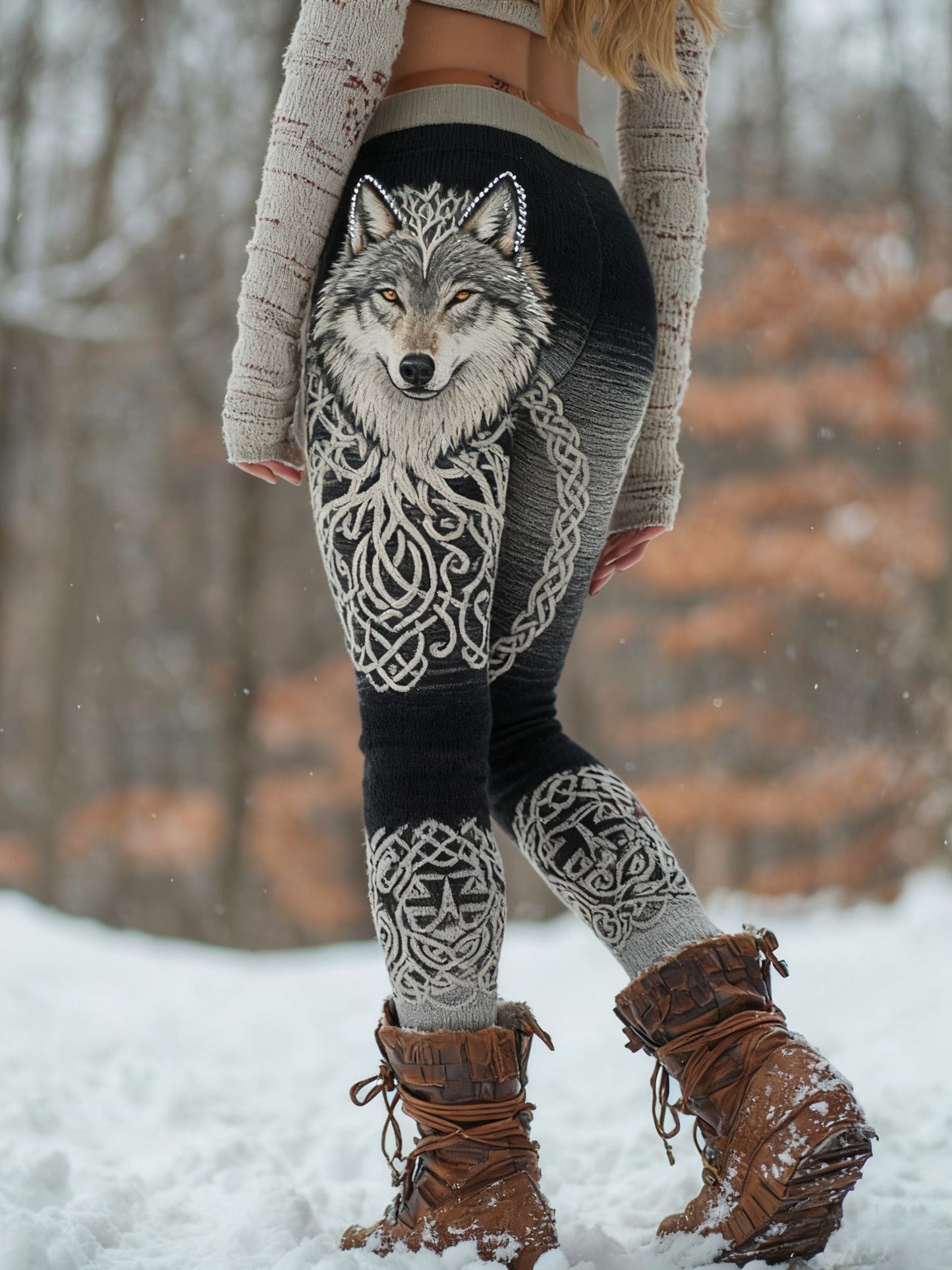 Frauen Wikinger Wolf Baum des Lebens Muster Gemütliche Leggings