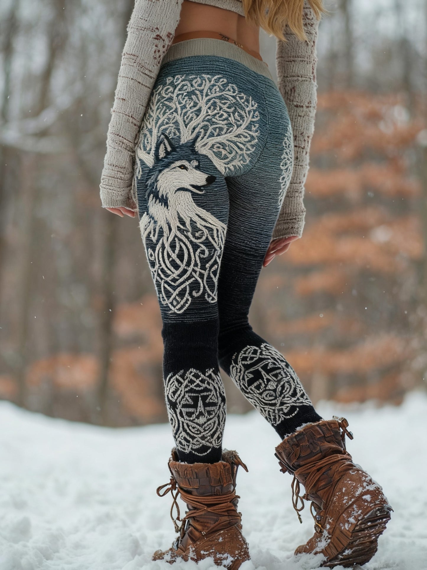 Frauen Wikinger Wolf Baum des Lebens Muster Gemütliche Leggings