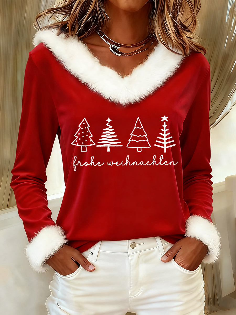 Frohe Weihnachten Bedrucktes Langarm-Hemd für Damen