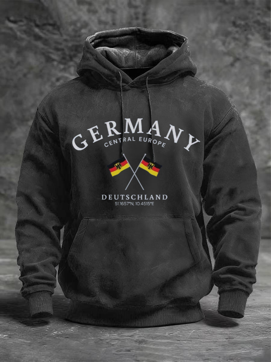Männer schwarze Deutschland Flagge & Koordinaten Druck Hoodie