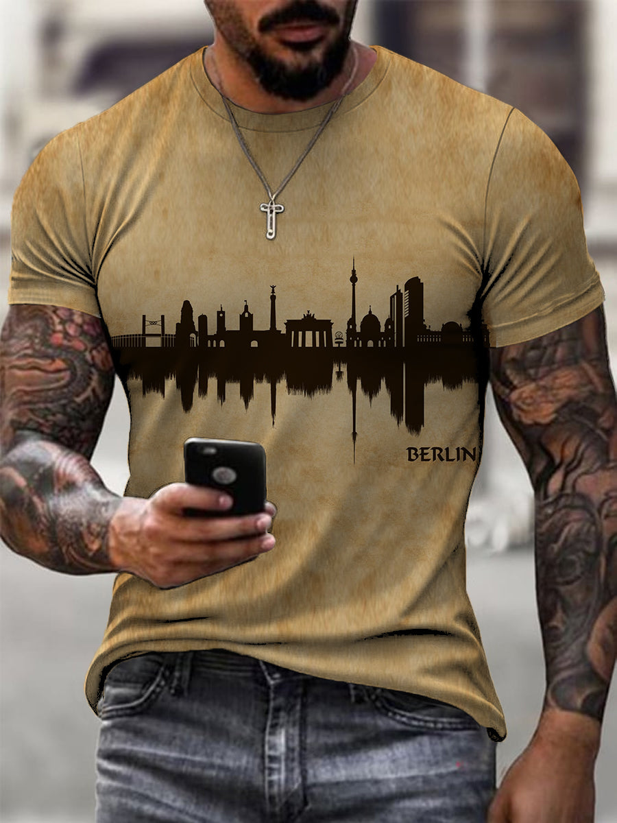 Herren Beige Berliner Skyline Reflexions druck T - Shirt