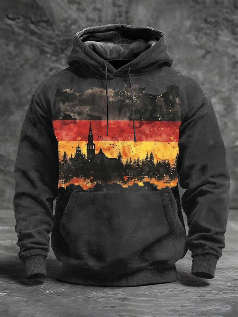 Männer Schwarz Distressed Deutschland Flagge & Kirche Print Hoodie
