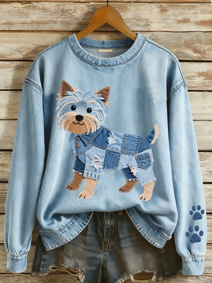 Frauen schöne Yorkshire Terrier Patchwork-Muster Sweatshirt